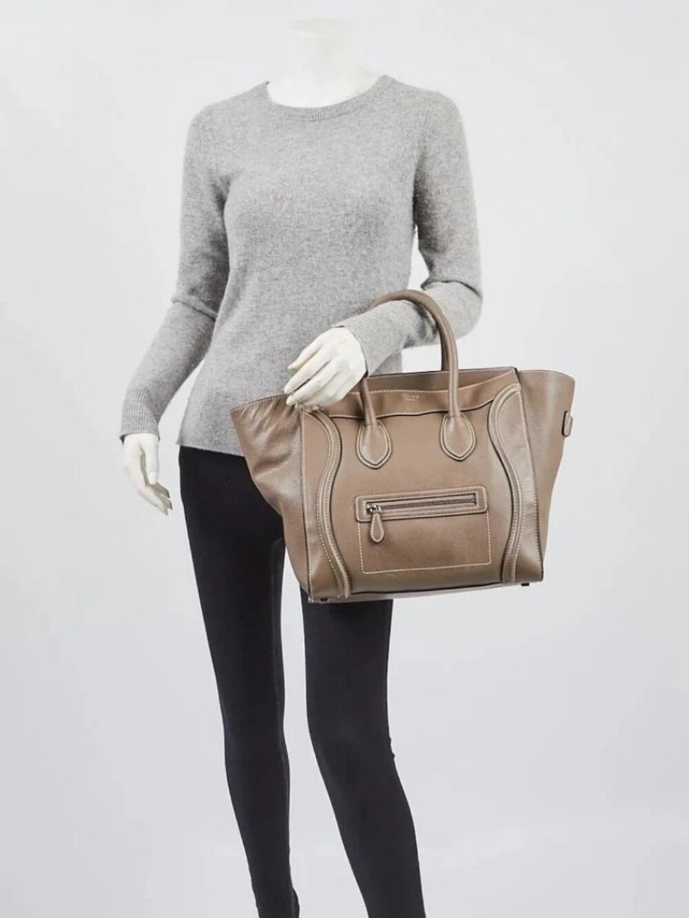 Celine Souris Drummed Calfskin Leather Mini Luggage Tote Bag - Picture 1 of 12